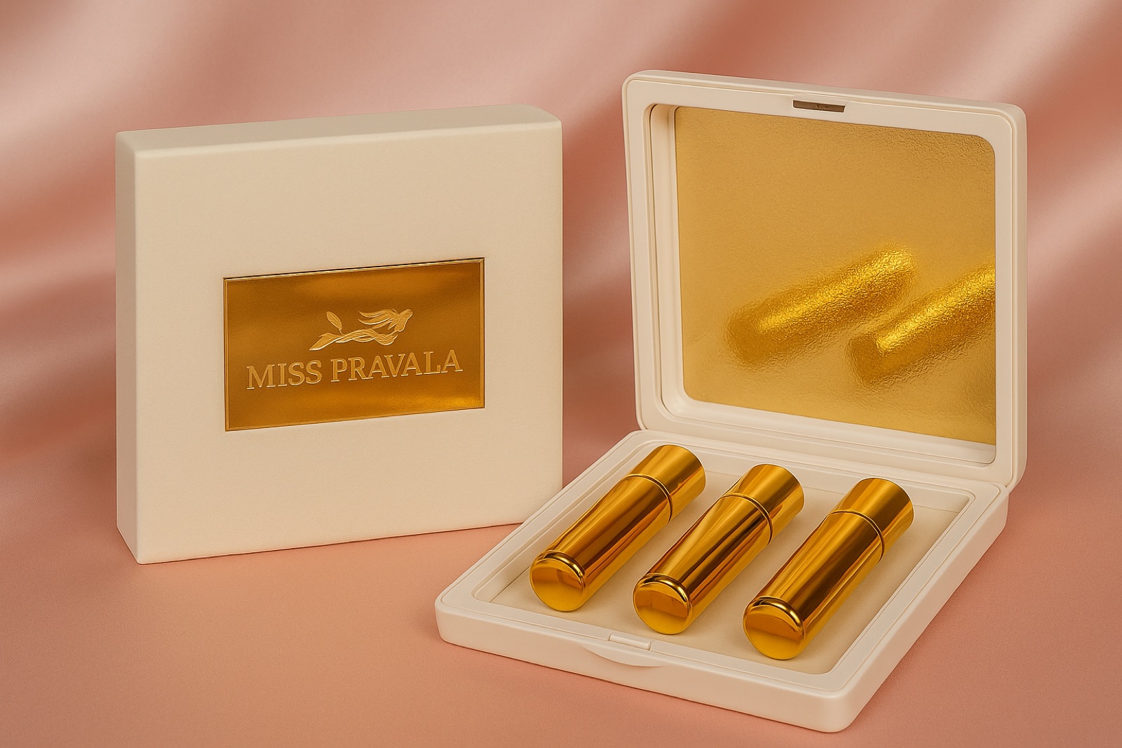 The Muse Discovery Set, open box with gold sample vials